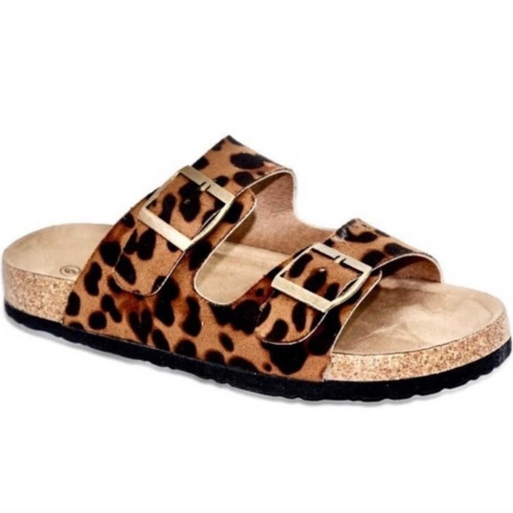 NEW🐆Leopard Buckle Cork Slides Sandals Cheetah 9 - Picture 2 of 3